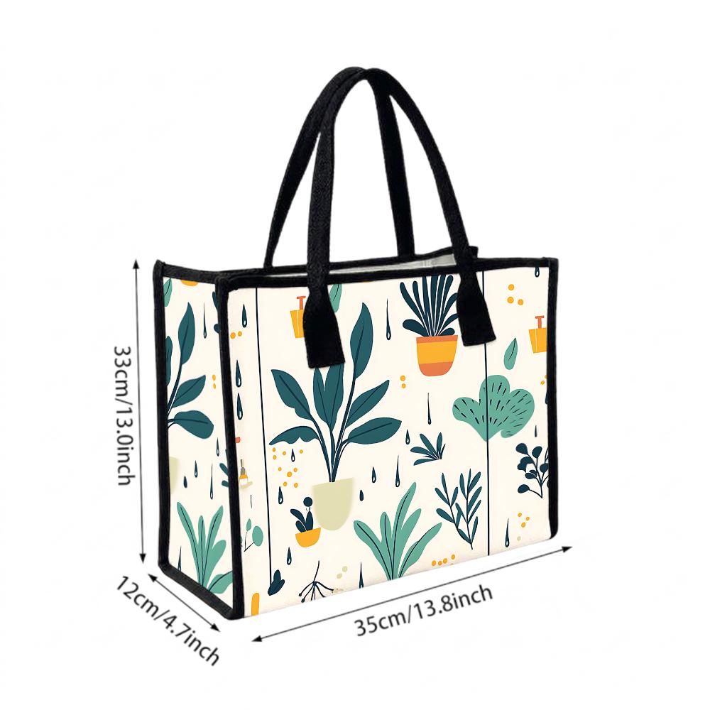 Cute Plant Printed Tote Bag Casual Large Capacity Shoulder Handbag for Daily Use