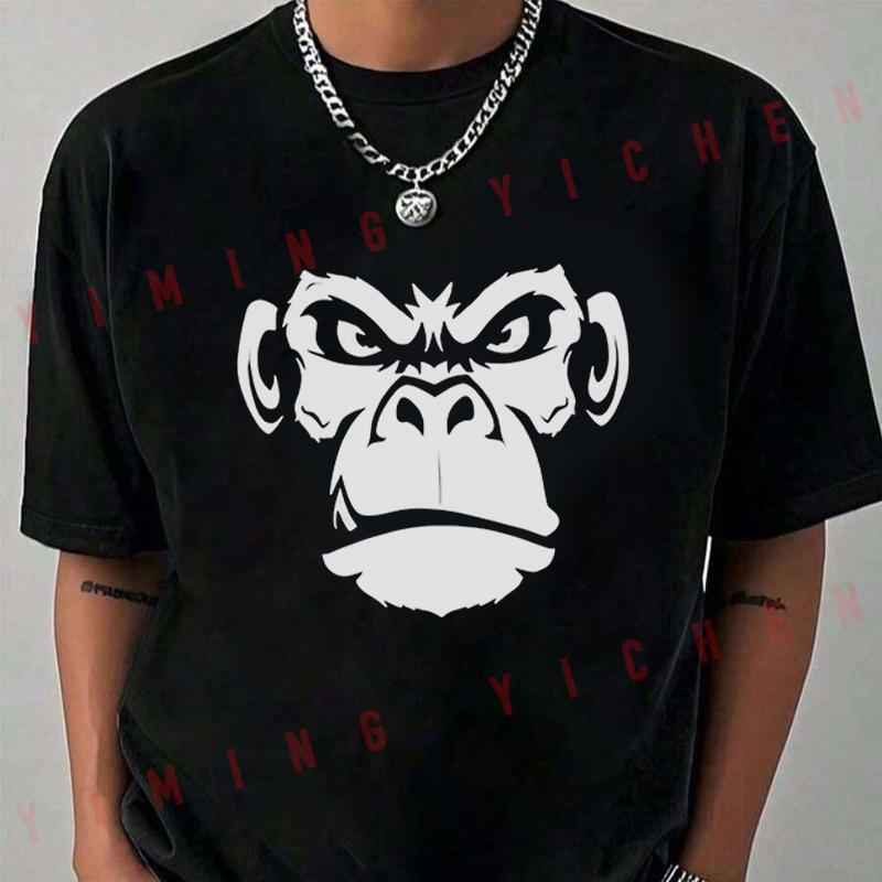 Angry Gorilla Print Motorcycle T-Shirt Men Hip Hop Streetwear Unisex Casual Fashionable Short S