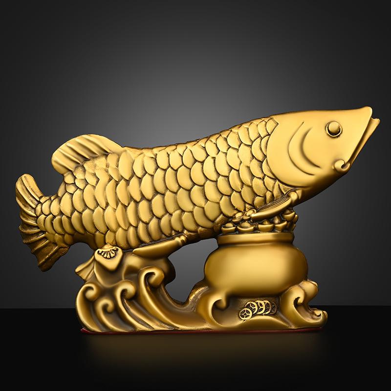 Solid Brass Ornament Treasure Bowl Golden Dragon Wealth Fish Home Living Room Study Office Desktop Decoration Bra