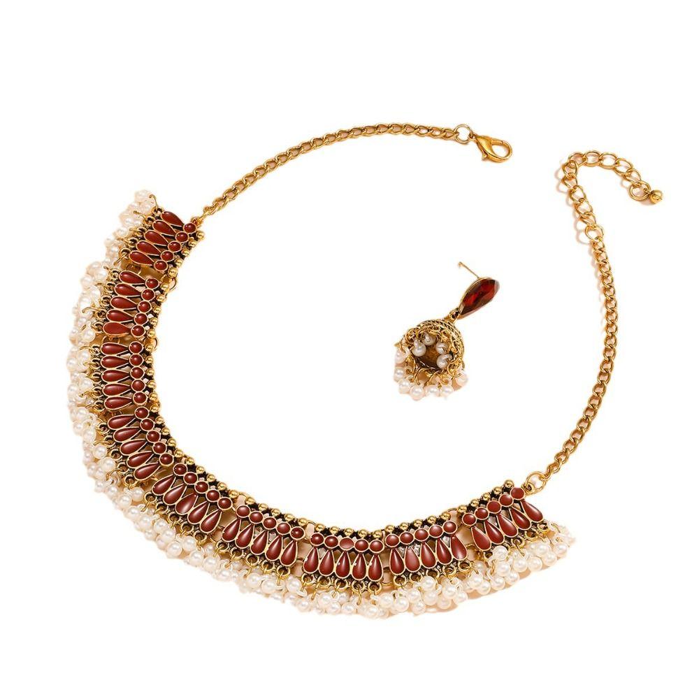 Fashionable Jewelry Set Zinc Zinc Alloy Clavicle Chain Antique Oil Drop Necklace And Earring  Birthday