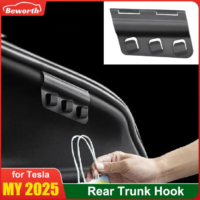 for Tesla Model Y Juniper 2025 Launch Rear Trunk Hook Storage Holder Bag Water Bottles Trunk Grocery Bag Hanger Auto Accessories
