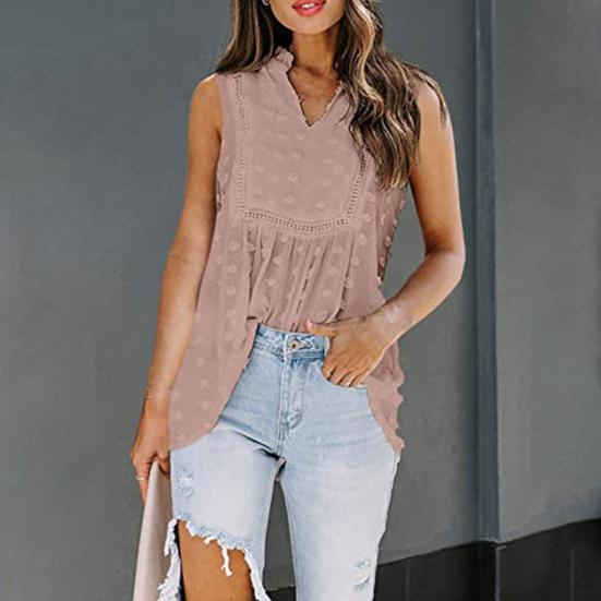 

Женская шифоновая футболка без рукавов в горошек с V-образным вырезом и богемным жилетом