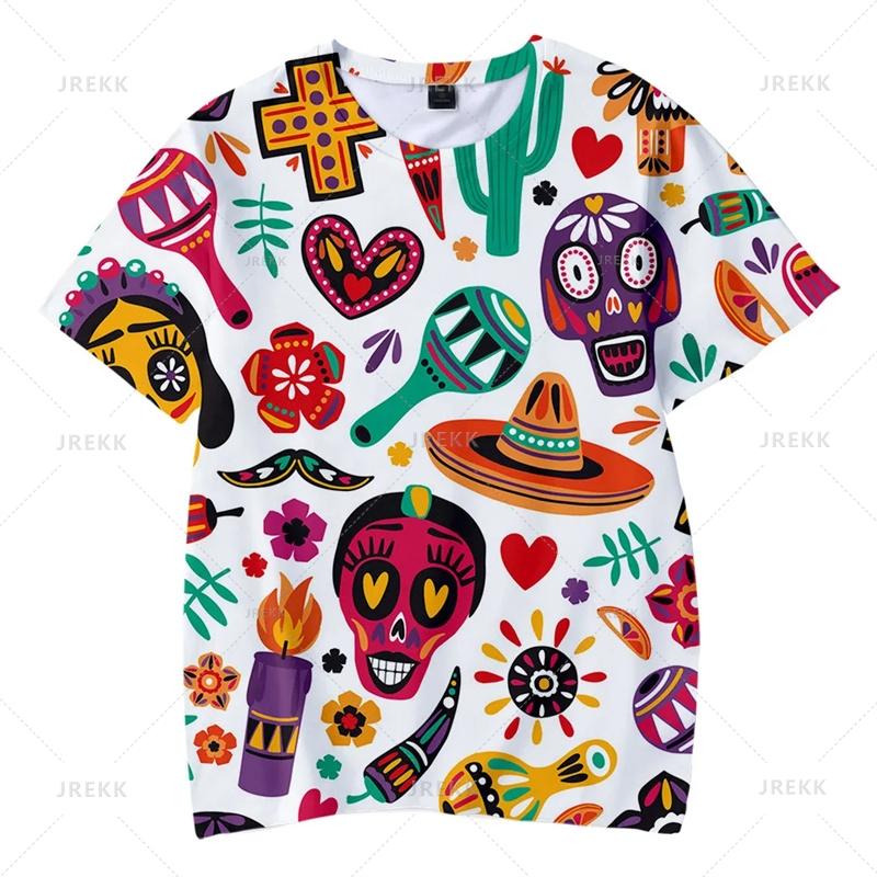 

Harajuku 3D Print Dia De Los Muertos День мертвых Мексиканская футболка со скелетом Мода День мертвых Графические футболки Одежда L