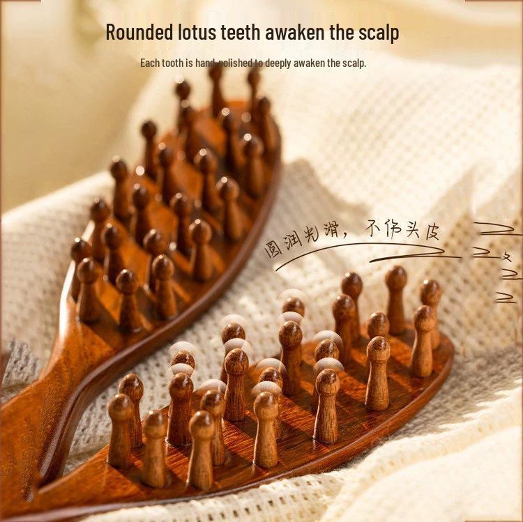 Golden Sandalwood Multi-Functional Massage Comb for Hair & Scalp Meridian Therapy 