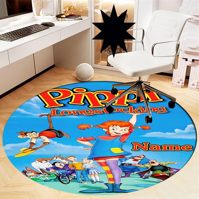 Custom Name Pippi Longstocking Printed Round Rug Carpet Chair Rug Area Rug Entryway Doormats,for Office Chair Living Room Bedroom Kitchen Room.