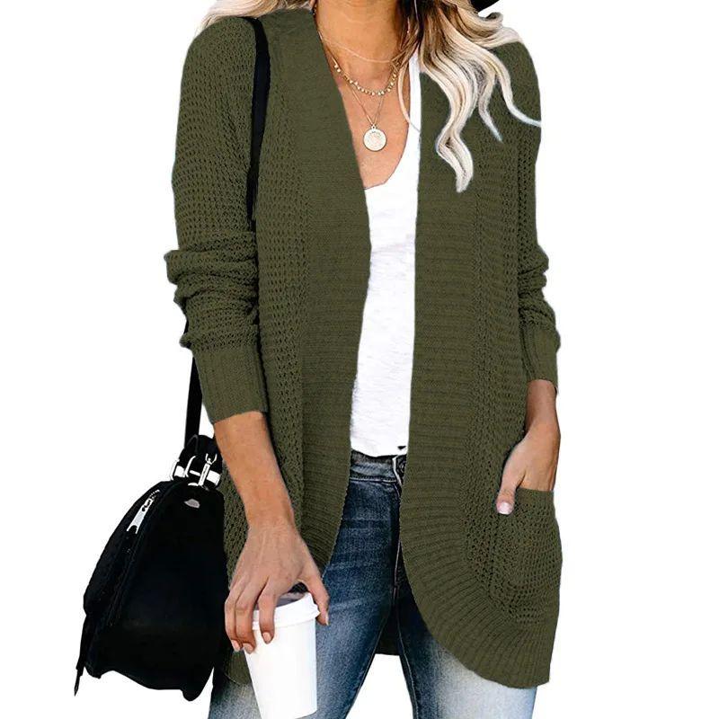 

Solid Color Loose Long Sleeve Cardigan Casual Solid Color Loose Long Sleeves Cardigan army green XL(XL)