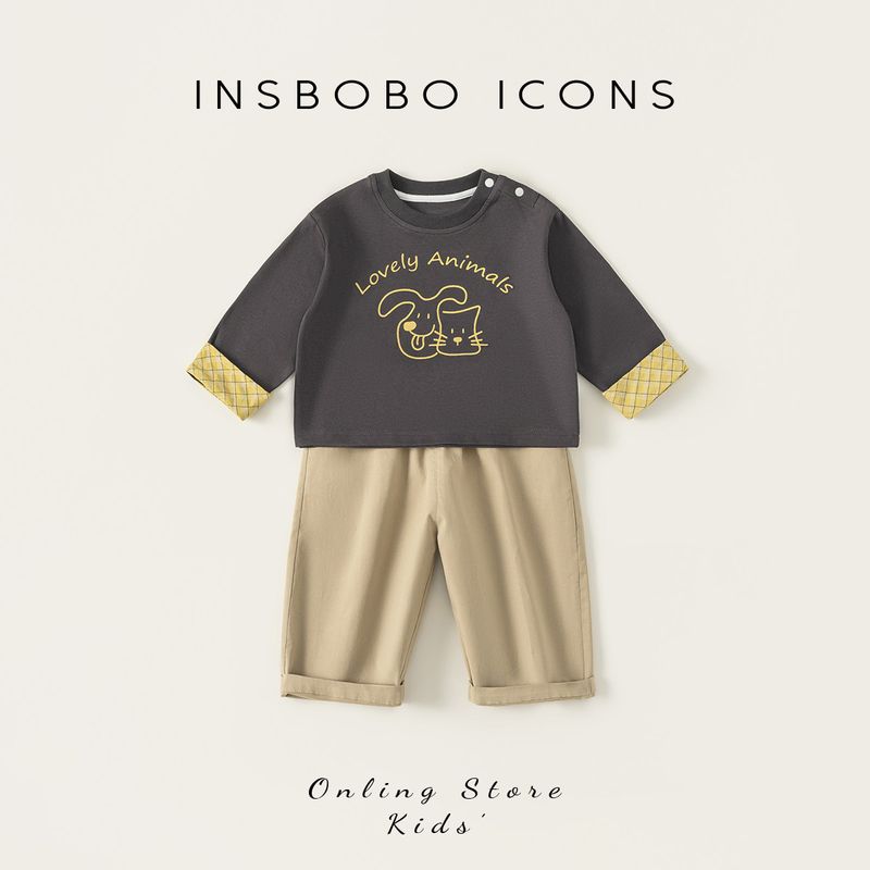 Insbobo Boys  Outfit 2026 Spring Stylish and Fashionable Baby Spring Clothing New Trendy and Handsome Spring and Autumn Children s Clothing Dark Gray 100