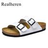 Sommer Herren Damen Clogs Kork Pantoletten Pantoletten Mikrofaserleder Lässige Slipper Sandale Strandschuhe Große Größe 48 49