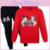 Kids Cotton Cartoon Hoodie And Jogging Pants Set For Winter And Spring Play