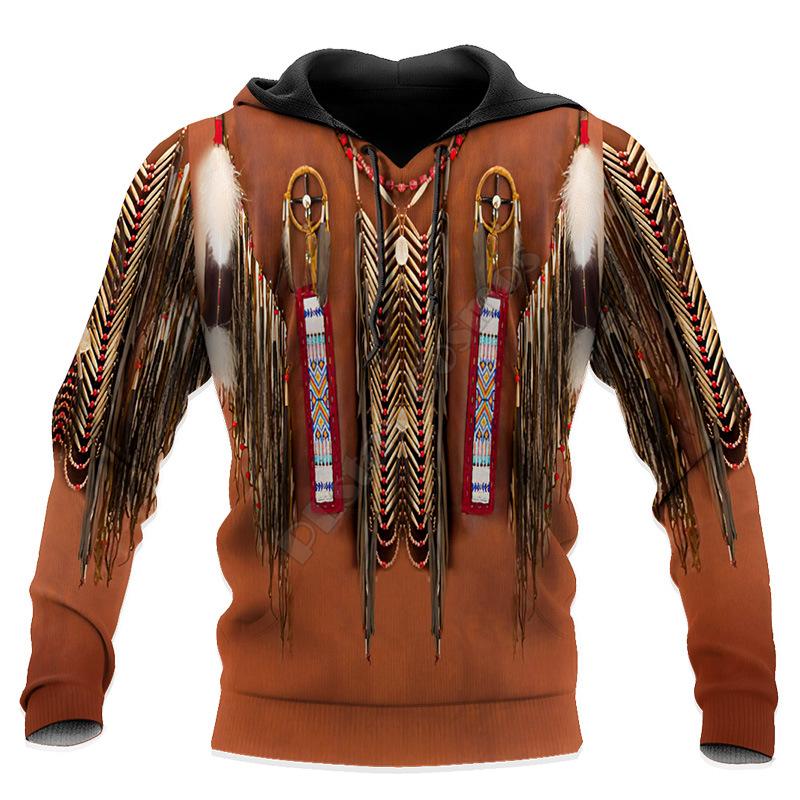 Spring Men's Hooded Sweatshirt Personality 3D Digital Indian Printed Long-sleeved Top