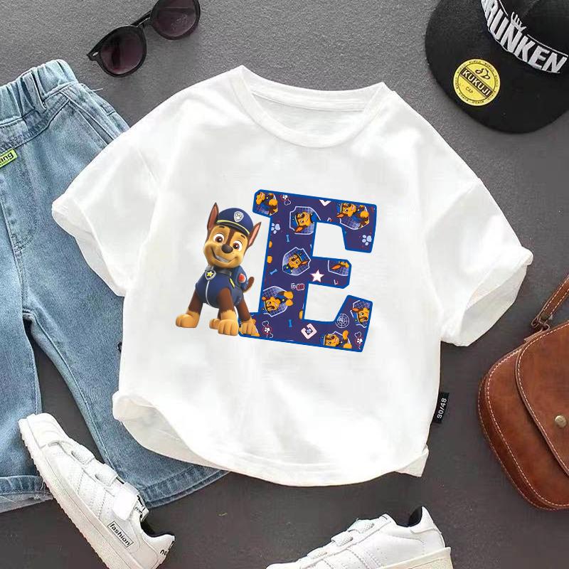 Paw Patrol Children's Short-Sleeve T-Shirt Cartoon Print Girls' Summer Casual Round Neck Top Children's Birthday Gift