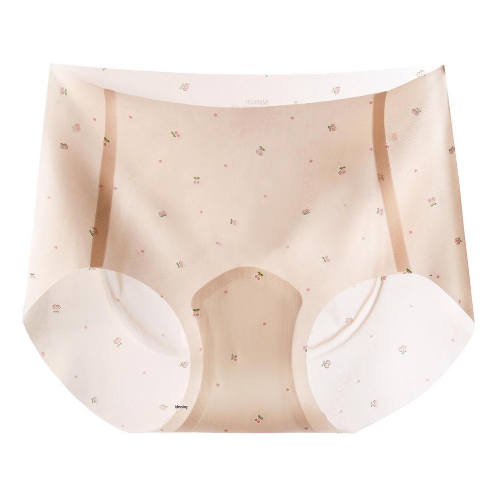 Ultra-thin Pastoral Ice Silk Seamless Quick-dry Underwear for Women - Antibacterial, Bare Feel, Summer Style with Print Design.