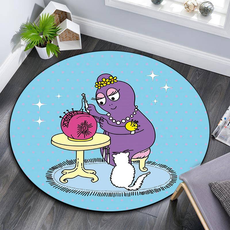 Barbapapa Round Area Rug,Carpet Rug for Living Room Bedroom Sofa Playroom Decor,Non-slip Floor Mat