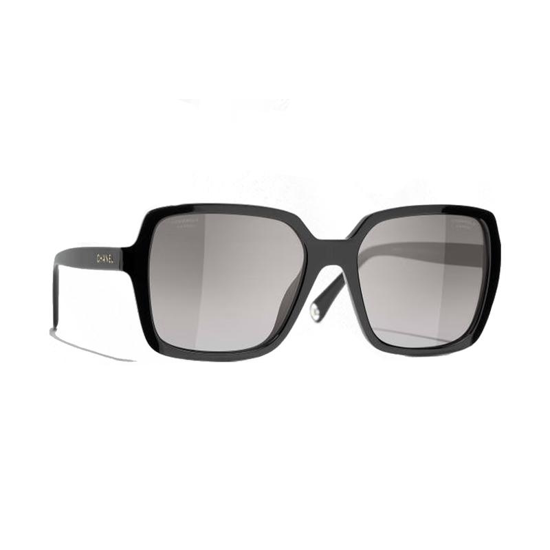 CHANEL temple logo plastic square sunglasses women's black