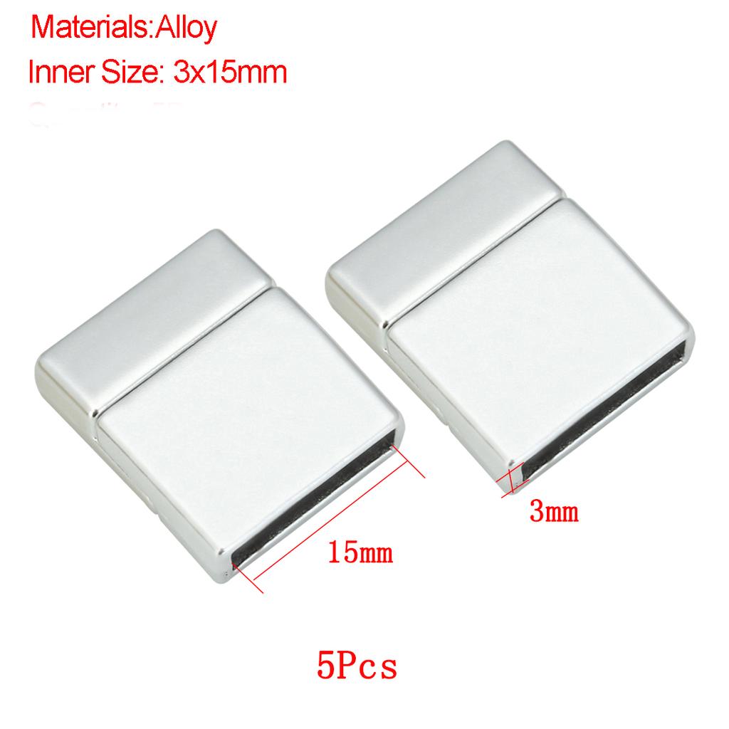 Jewelry Findings Leather Bracelet Clasp DIY Magnet Hook Rhodium Magnetic Clasp Flat Hole 15*3mm