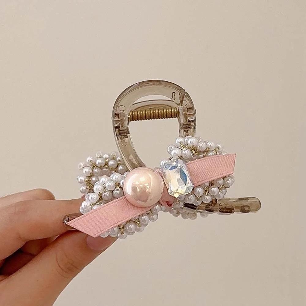 

Корейский стиль смоляные банты заколки для волос для женщин темперамент заколка для волос искусственный жемчуг циркон держатели для хвостиков аксессуары для волос французский зажим для волос 8cm розовый