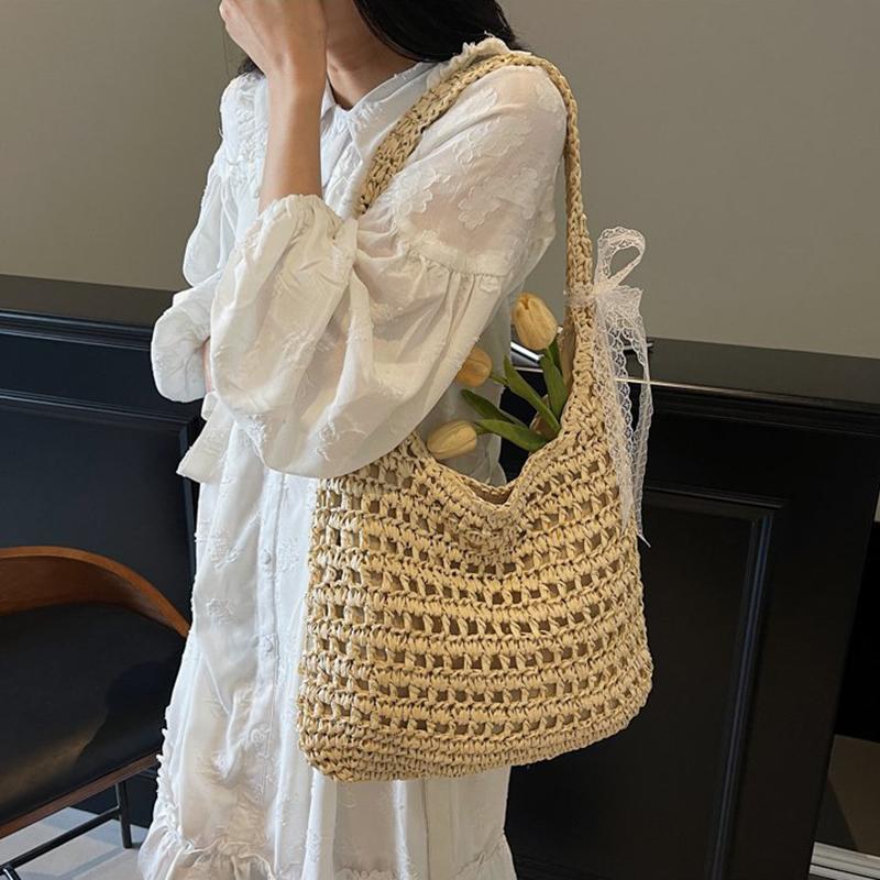 Yogodlns Fashion Crochet Straw Bag for Women Raffia Woven Tote Handbag New Hollow Clutch Beach Bag for Vacation Casual Totes