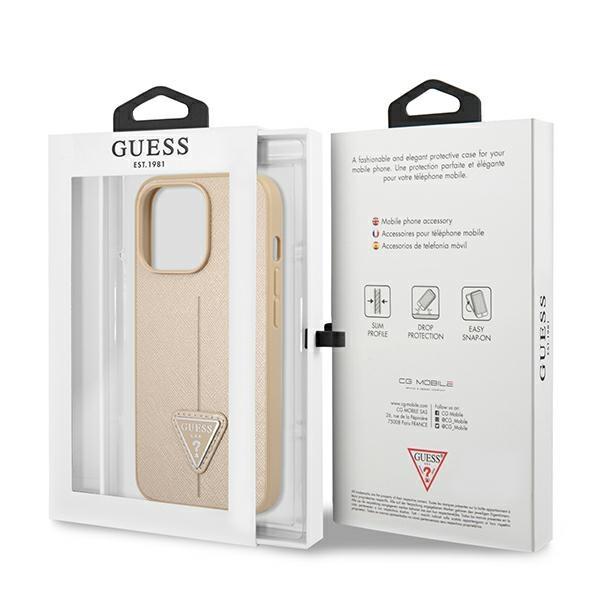 Guess Guhcp14Lpsatle Iphone 14 Pro 6,1 Beżowy/Beige Hardcase Saffianotriangle Logo