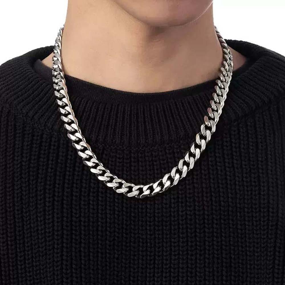 Metal Silver-plated Neck Chain Square Buckle Exaggerated Men Necklace  Clothing Accessories