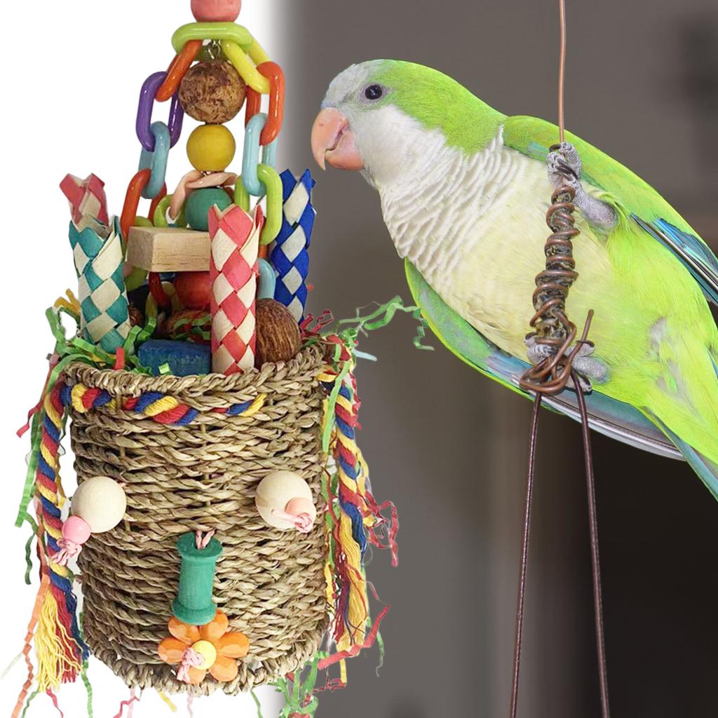 Wicker Foraging Basket Bird Toy Rattan Small Bird Hanging Swing Foraging Toy for Cockatiels Budgie Parroket
