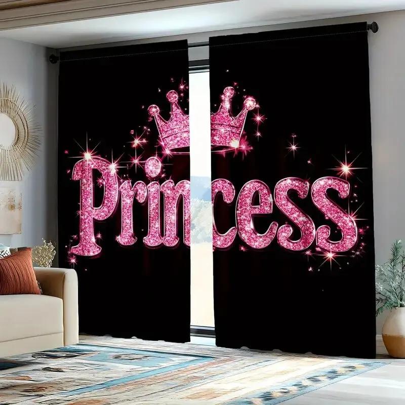 Glittering Crown Printed Curtains Pole Bag Bedroom Living Room Home Decoration Made Of Polyester Sitting Decor