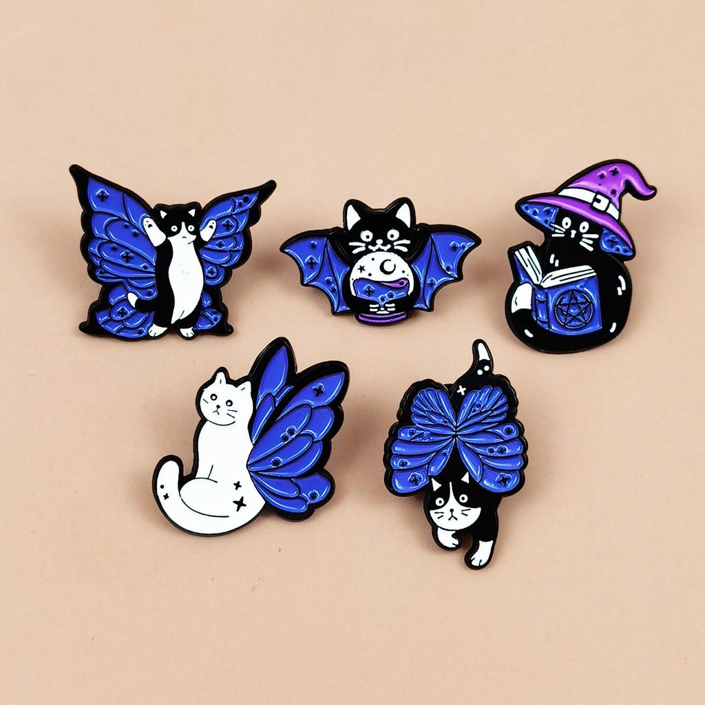 Funny Cartoon Butterfly Wing Cat Brooch: Versatile Metal Animal Badge with Drip Oil for Backpack Accessory