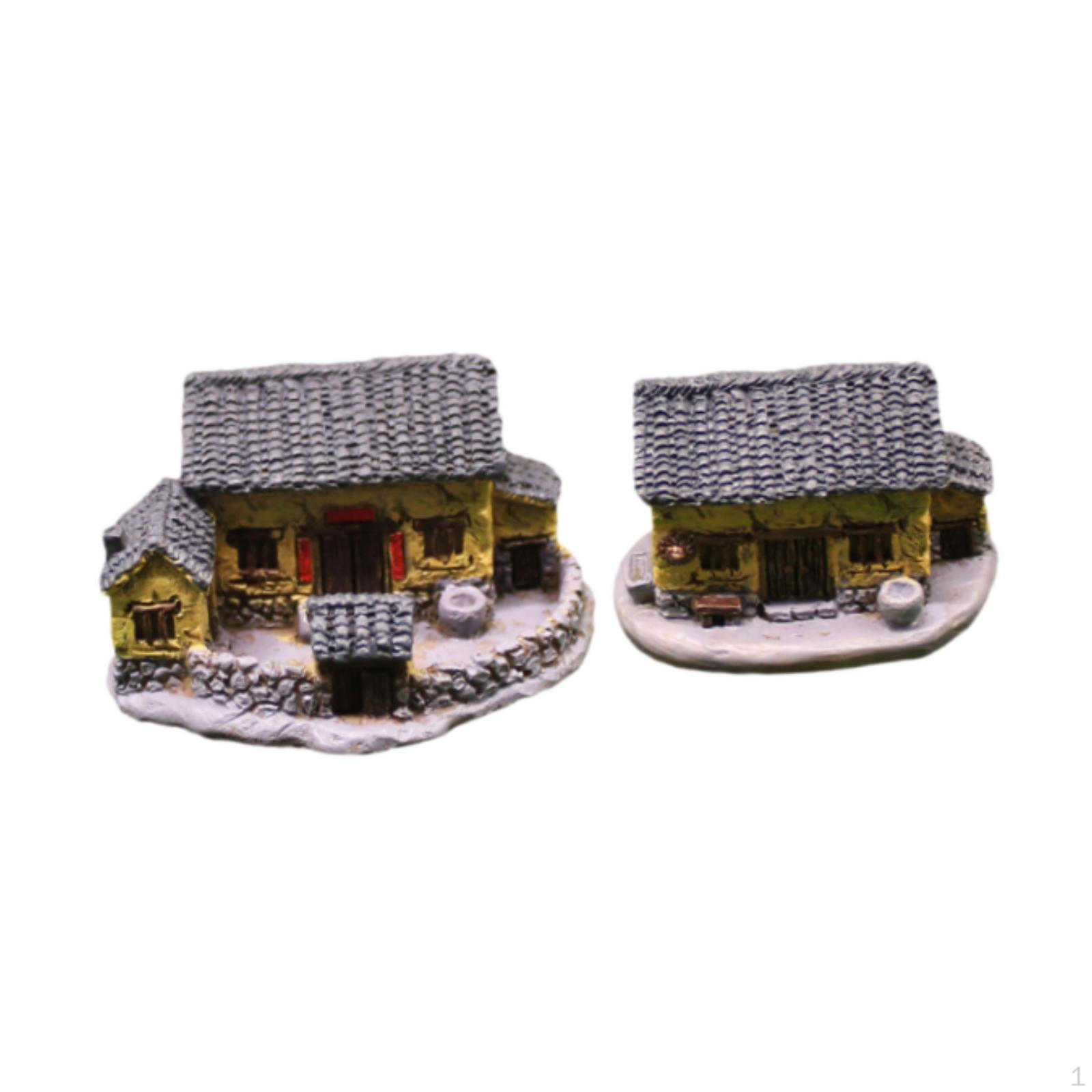 2 Pieces Sculpture Statue Collectible Creative Miniature Gardening Landscape Resin Cottage Ornament