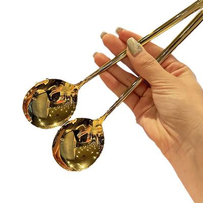Stainless Steel Big Head Round Spoon Net Red Golden Dinner Long Handle Stirring Dessert Spoons For Kitchen Accessories Gadgets