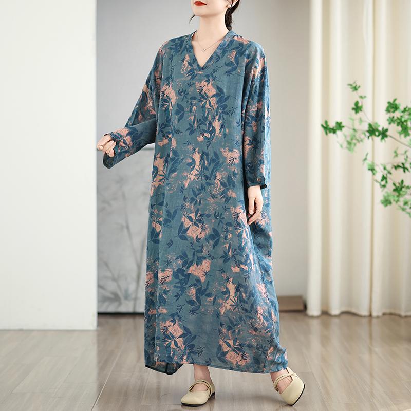 DIMANAF 2025 Women Summer Loose Dress Plus Size Basic Vintage Beach Printing Floral Casual Long Dress