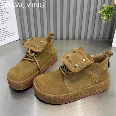 Suede Women Ankle Boots Flats Platform Sports Sneakers Woman Winter Trend New Fad Running Walking Shoes Motorcycle Botas