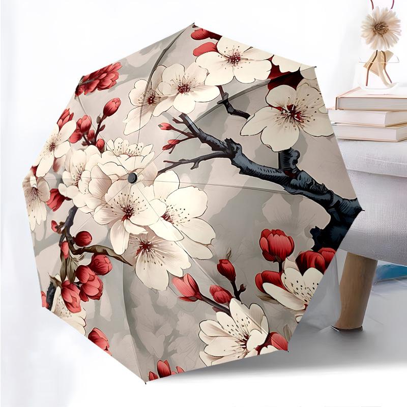 

Florals Themed Folding Umbrella Fashion Auto-Open 8 Iron Ribs Plastic Handle Foldable Sunshade Perfect Christmas Gifts