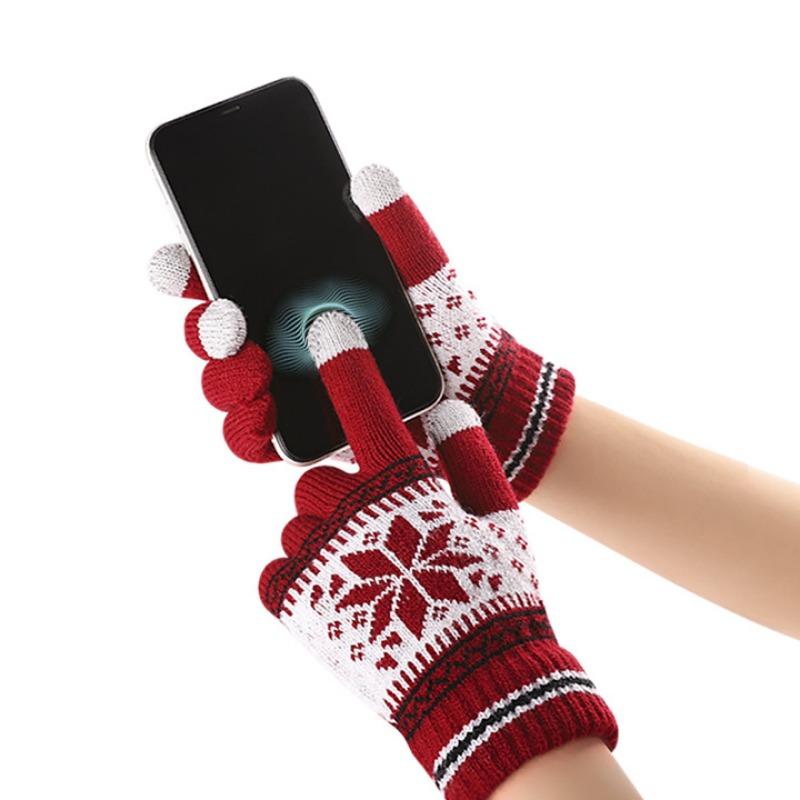 Iwarm Love Warm Snowflake Men's and Women's Warm Touch Screen Gloves Christmas Winter Fleece Jacquard Knitted Gloves
