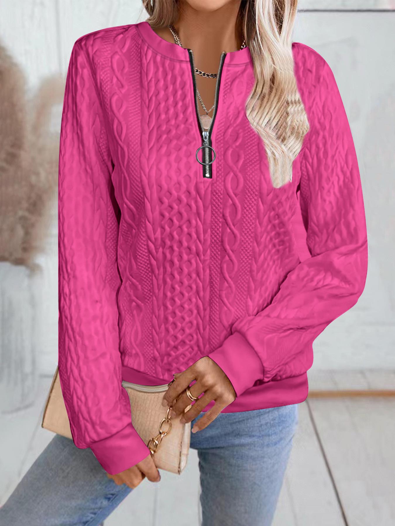 

2025 Autumn/Winter Women s Casual Zipper Long Sleeve Sweatshirt with Stylish Neckline S рожевий червоний колір
