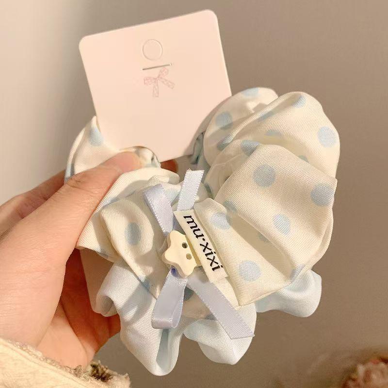 Elegant Blue Polka Dot Large Scrunchie Hair Band For Women Girls Hair Tied Bands Head Rope Ponytail Hair Accessories