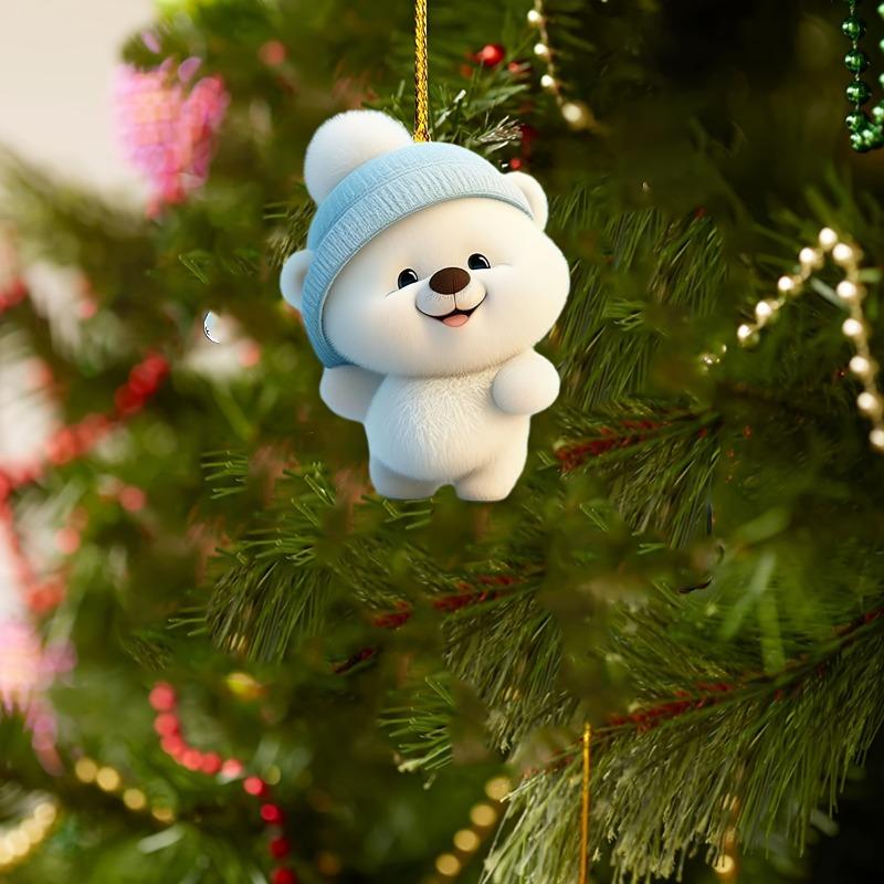 

2D плоская акриловая новогодняя елочная игрушка подвеска на зеркало заднего вида автомобиля: классическая подвеска в виде белой утки и белого медведя, брелок-рюкзак B Bear