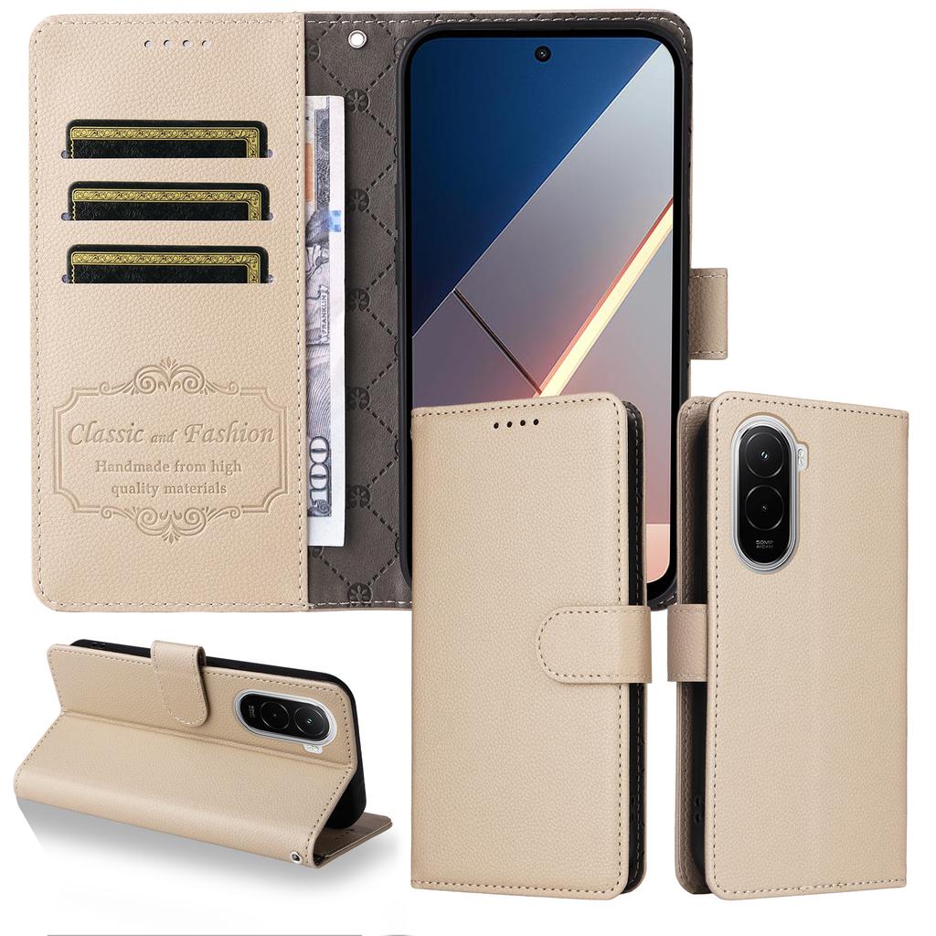 For Xiaomi Poco M7 4G (169mm) Case RFID Blocking 3 Card Slots PU Leather Phone Cover with Wrist Strap