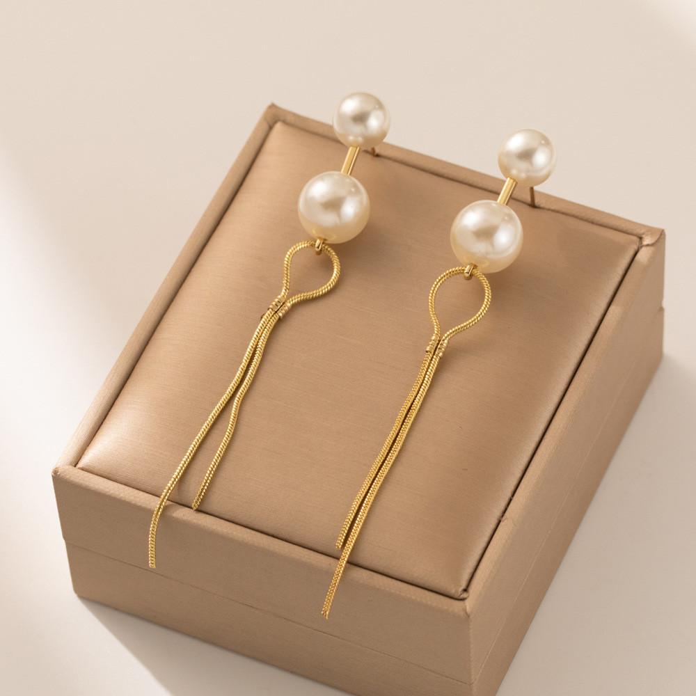 Stylish Pearl Long Earrings For Women Trendy Geometric Chain Dangles