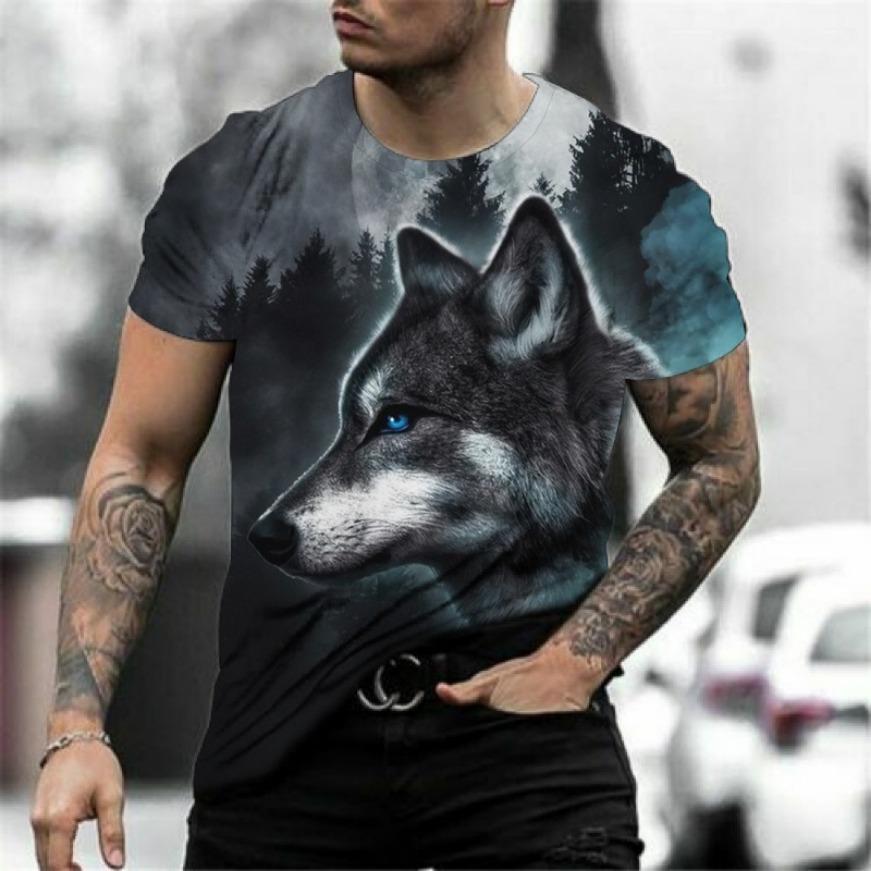 Summer Ferocious Animal Wolf Digital Printed Short Sleeved Fashion T-Shirt