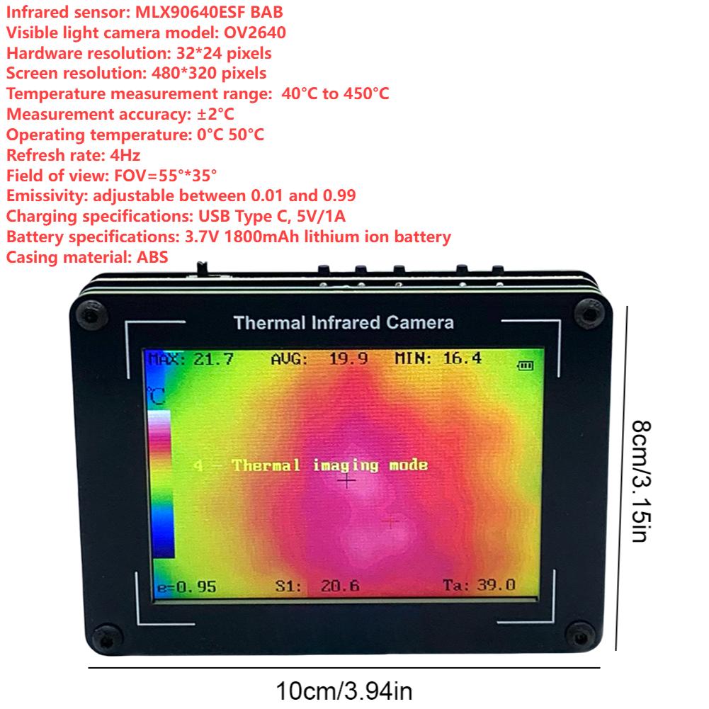 MLX90640 AMG8833 Portable Infrared Sensors Lightweight Digital Thermal Imaging Camera USB Charging for Building Environment