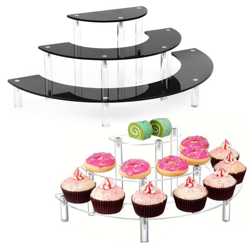 1 Set Rialzi Espositori in Acrilico a 3 Livelli Forma Mezza Luna Trasparenti in Acrilico per Cibo Espositore per Stand Matrimonio Cibo Dolci Cosmetici Festa