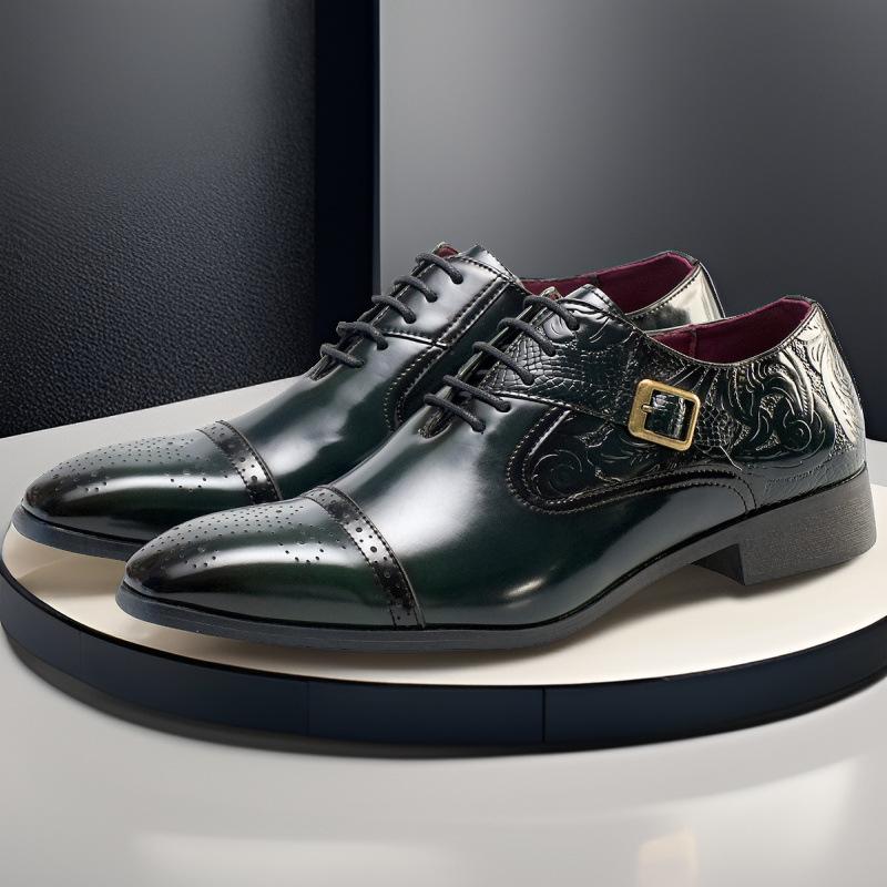 

Leather shoes men s large size pointed men s business breathable Korean version engraved British style lace-up casual leather shoes tide 48