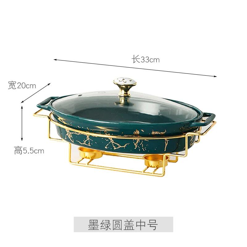 Nordic Style Oval Ceramic Soup Pot Household Hotel Tableware Casserole Holder Candle Heating Fish Plate Binaural Dry Pot