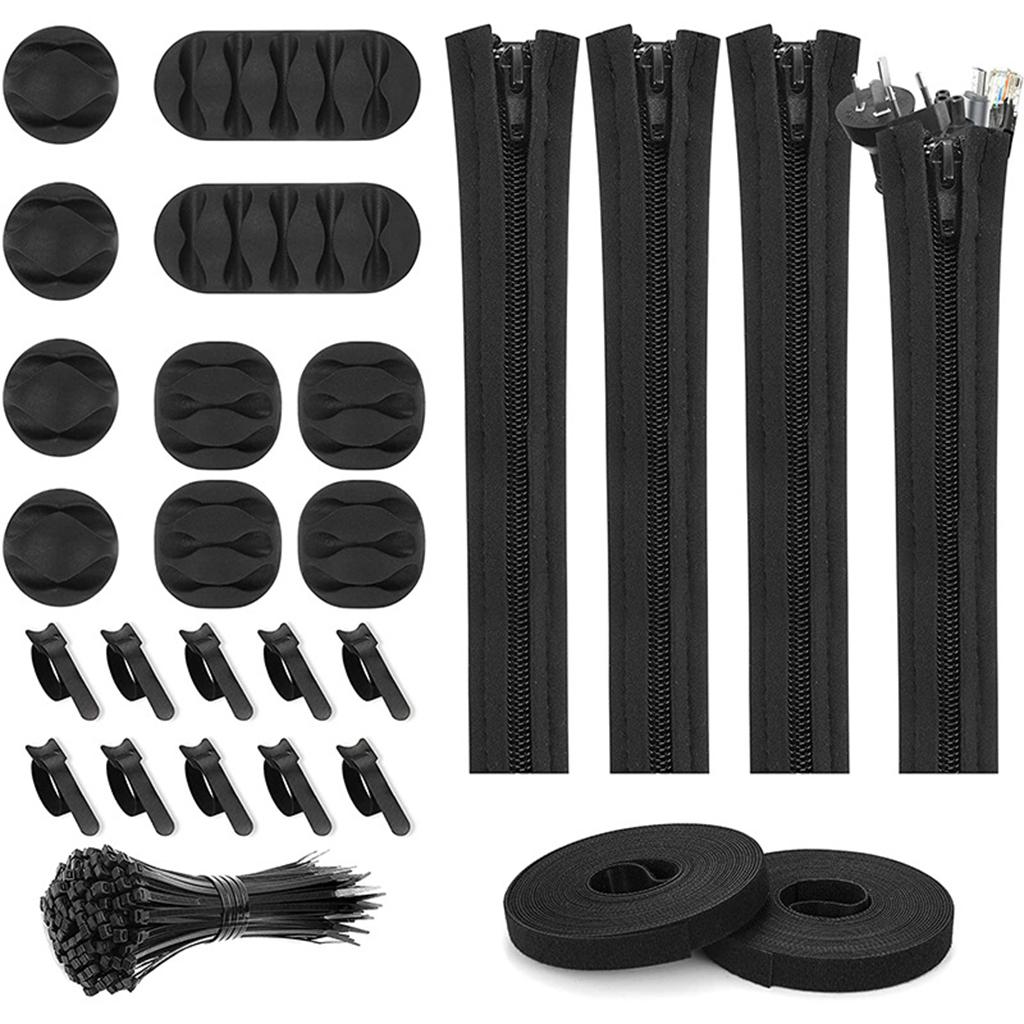 Diamond Grade Cable Management Organizer Kit,126Pcs,Cable Sleeve,Self Adhesive Bracket, Cable Clip