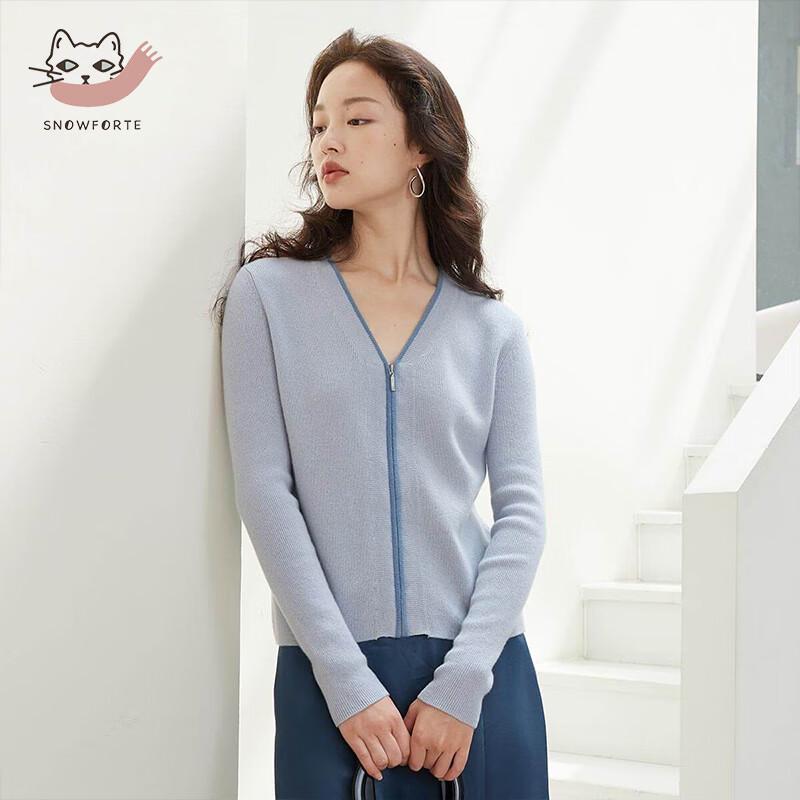 Sinuofude Women's 100% Cashmere V-Neck Zip Cardigan