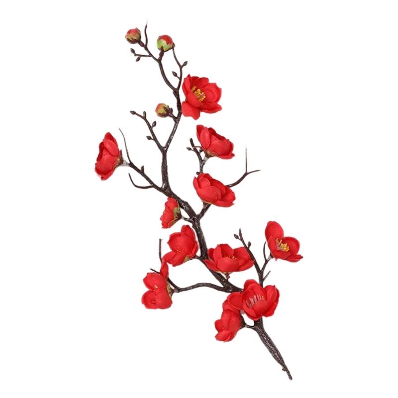 Spring Plum Blossom Bouquet Branch Silk Flower Artificial Flowers for Wedding Home Office Party Hotel Yard Decoration
