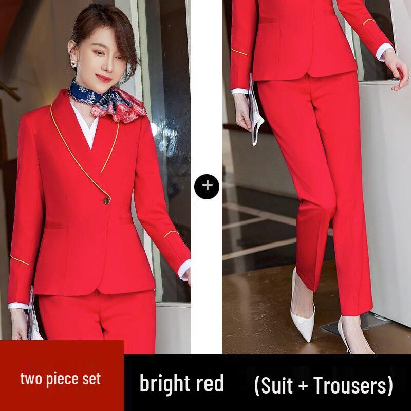China Southern Airlines Flight Attendant Professional Suit: High-End Rose Red Vest and Dress Reception Uniform