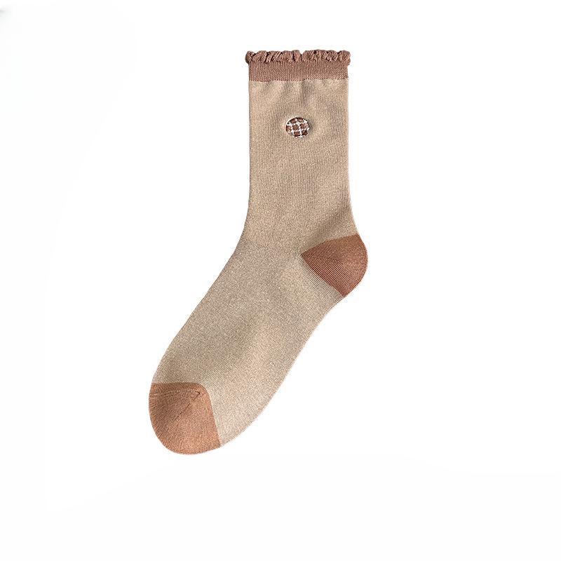 Female Autumn and Winter New Embroidery Cartoon Love Cute Lace In The Tube Cotton Socks