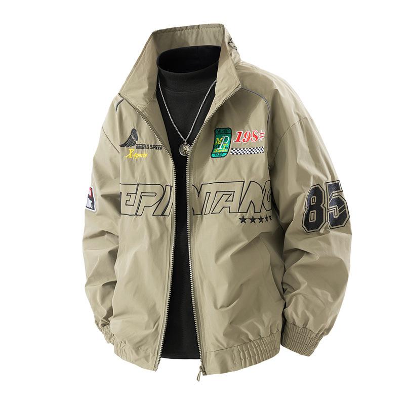 American Casual Flight Jacket Men's Spring and Autumn Street Handsome Stand-up Collar Jacket Cycling Embroidered Top