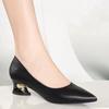 Pointed Toe Shallow Mouth Square Heel Leather Shoes Women's Elegant Fashion High Heels Dress Office Shoes Zapatos De Mujer