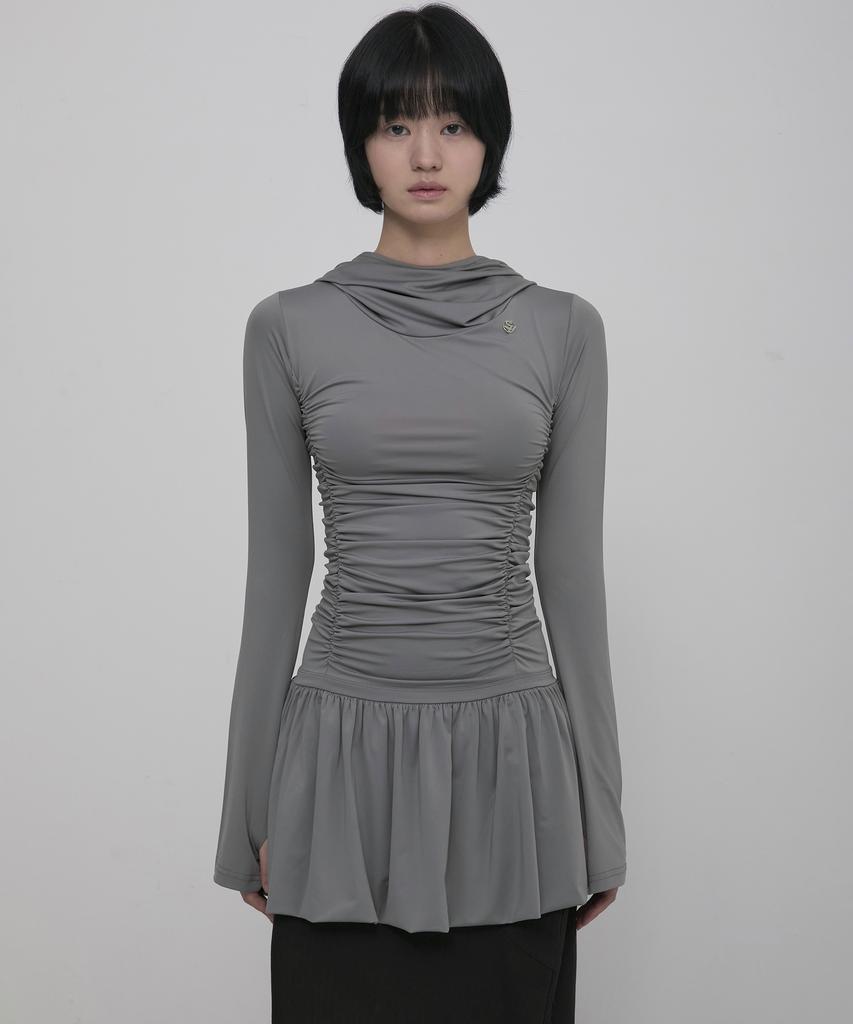 Peulleeoeob Hooded High Neck Long Dress (Fl-185_Gray)